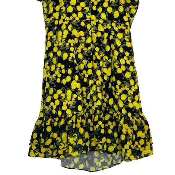 Parker Lemon Print Ruched Mini Dress Size 2 Yellow Summer Bright Preppy - Picture 7 of 9